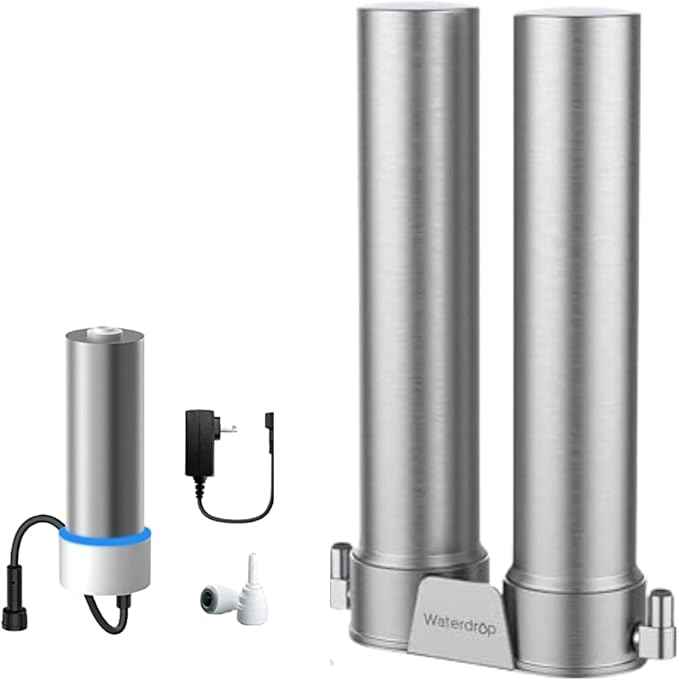 Waterdrop DST and LED Under Sink Water Filter System, Under Sink Water Filtration System, NSF Certified Elements, Reduce Chlorine, PFOA/PFOS, Bad Taste & Odor, Stainless Steel, BUNDLE