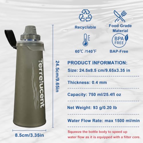 Collapsible Water Filter Bottle with Carabiner