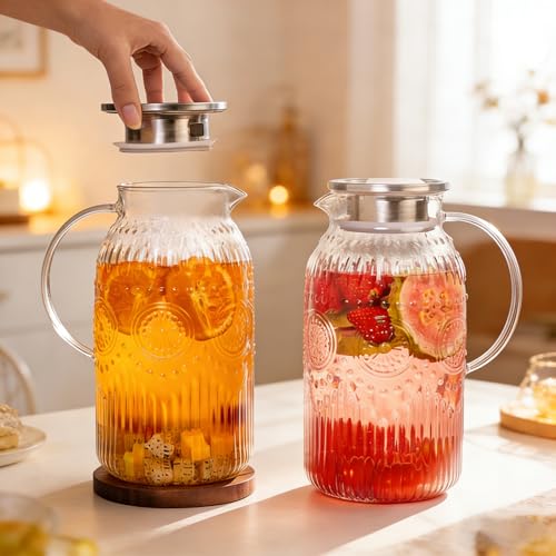 Vintage Glass Pitcher with Lid