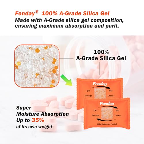 500Gram 2Packets Fonday Moisture Indicating Silica Gel Desiccant Packs
