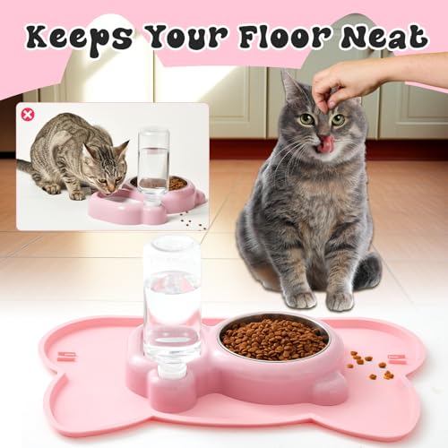 Pink Cat Food and Water Bowl and Non (2 Count)