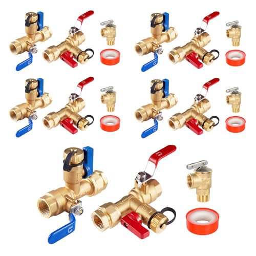 3 4 Inch GUOFIS IPS Tankless Water Heater Valve Kit with Pressure Relief Valve (5 Count)
