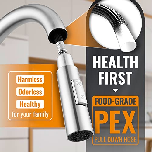 Swan Neck Modern Kitchen Faucet with Pull Down Nozzle Brushed Nickel