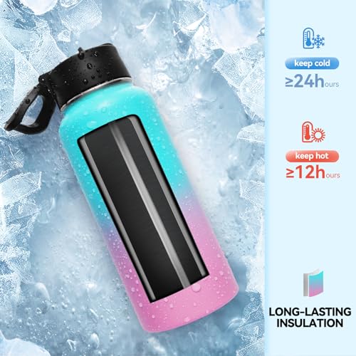 32 oz Insulated Water Bottles Bulk with 2 Lids (4 Count)