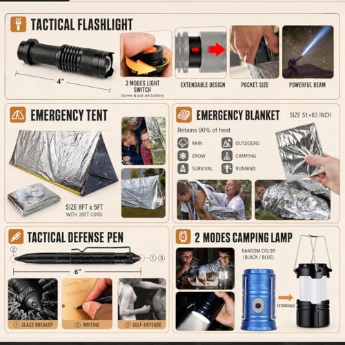 Survival Kit 250Pcs Survival Gear First Aid Kit with Molle System Compatible Bag and Emergency Tent