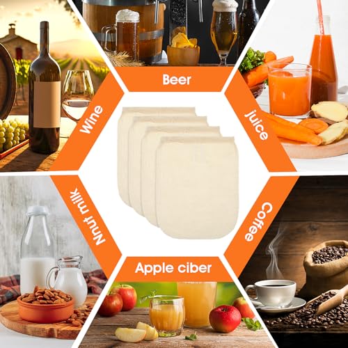 4 Pack Cotton Nut Milk Bag 8 × 6 Inches Fine Mesh Cheese Cloth Multiple Usage Reusable Food Strainer Professional Cold Brew Filter for Straining Juice Coffee Yogurt Tea (4 Count)