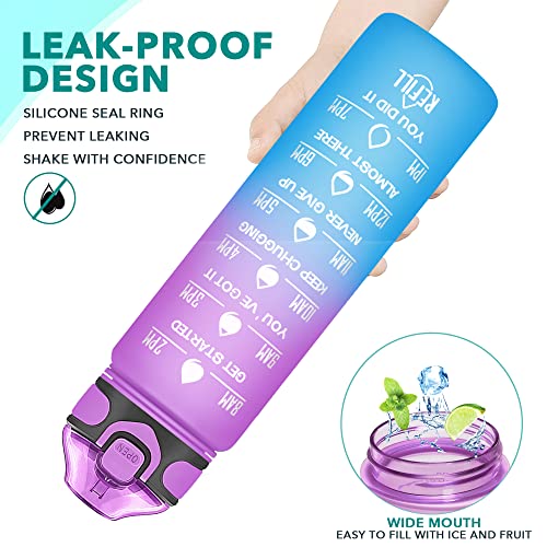 32 oz Drinking Water Bottle with Times to Drink and Straw
