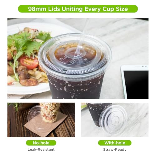 1,000 ct - 20 oz Compostable PLA Plastic Cups, BPI Certified Disposable Renewable Cold Cups for Iced Coffee, Smoothies, and More | Green Line (100 Count)