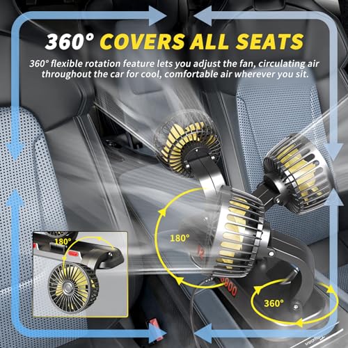 Portable 3 Head Car Cooling Fan with Cigarette Lighter Plug (3 Count)