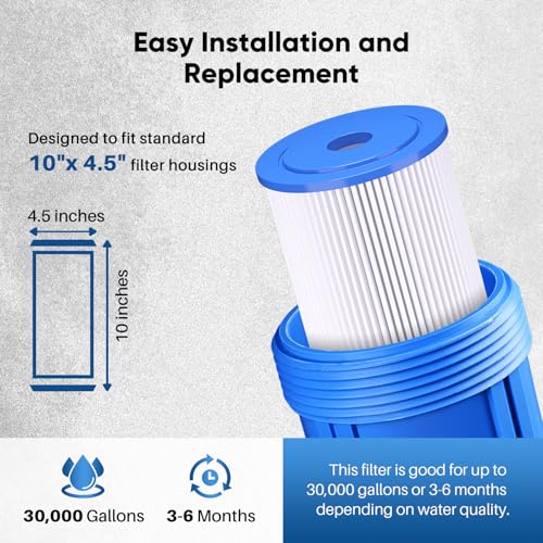 5 Micron 10" x 4.5" Whole House Pleated Sediment Filter for Well Water (2 Count)