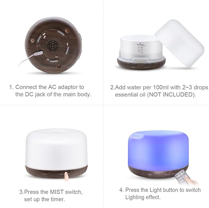 Wild Essentials 700ml Designer Large Room Essential Oil Diffuser, 5 in 1 Ultrasonic Aromatherapy Vaporizer Cool Mist Humidifier, Home, Office, Bedroom, Timer, Auto-Off, 7 Color LED (Dark Wood Hearts)
