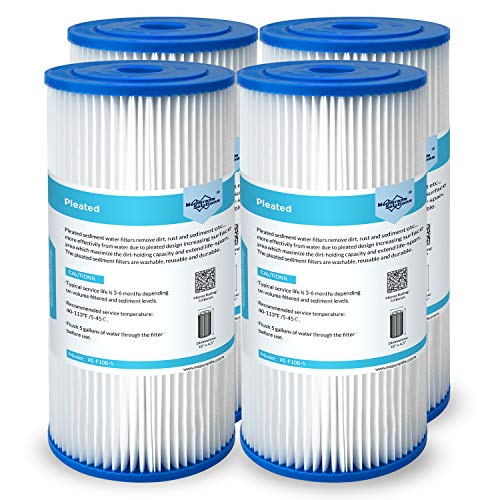 5 Micron Pleated Water Filter Home 10"x4.5" Whole House Heavy Duty Sediment Replacement Cartridge Compatible with ECP10 (4 Count)