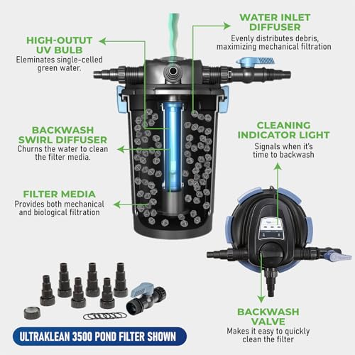95053 UltraKlean 2000 Gallon Biological Pressure Filter with 14 Watt UV Clarifier Sterilizer for Pond Water Feature