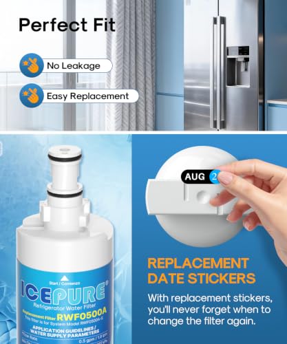 RWF0500A Refrigerator Water Filter Replacement for Whirlpool 4396508 4396510 (3 Count)