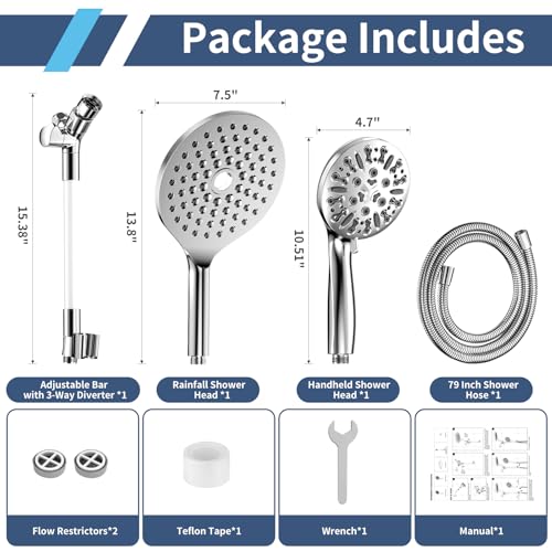 High Pressure Dual Shower Head with Handheld Spray Combo