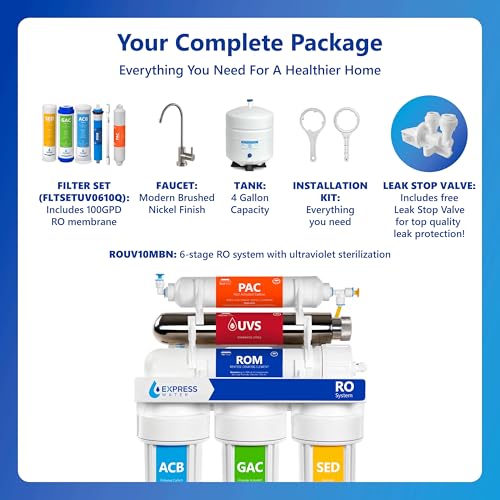 ROUV10MBN, 6-Stage RO Water Filter System, UV Filter, 100 GPD