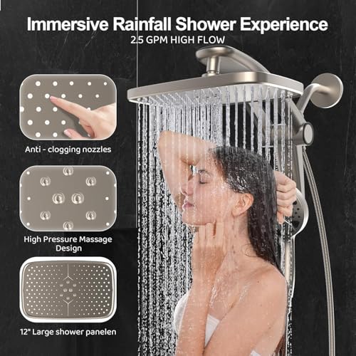 12 Inch High Pressure Rain Shower Head with Handheld Spray Combo