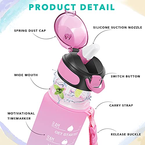 32 oz Drinking Water Bottle with Times to Drink and Straw