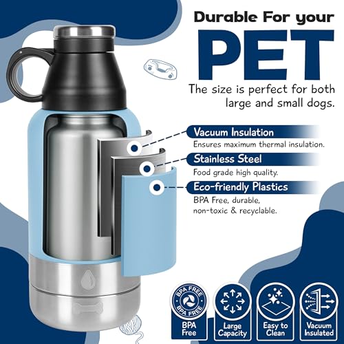 Portable Dog Water Bottle with 2 Removable Water Bowls for Dogs