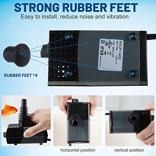 HSUP-1400F) Submersible Water Pump With Fountain Jets - Pond Pump - Submersible Pump - Water Fountain Pump - Aquarium Pump