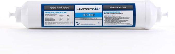 Hydronix ICF-10Q Inline Reverse Osmosis Post, Fridge & Ice Coconut GAC Water Filter 2000 Gal, 1/4" Quick Connect - AquaVibe
