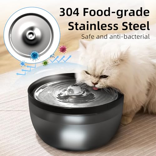 W8 Quiet Stainless Steel Dog & Cat Water Fountain with LED Light
