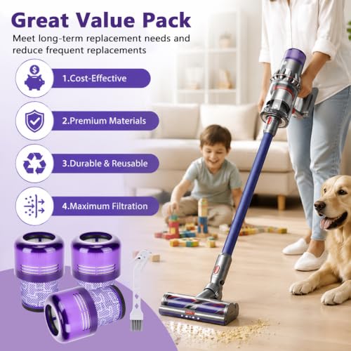 V11 Filter Replacement for Dyson V15 Detect Cordless Vacuum Cleaner (3 Count)