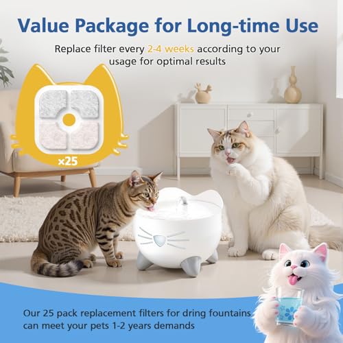 25 Pack Cat Fountain Filter Compatible with Catit PIXI Drinking Fountain (25 Count)