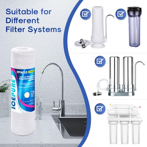 5 Micron 10" x 2.5" String Wound Sediment Water Filter Cartridge for Well filter Universal Replacement for Any 10 inch RO Unit (4 Count)
