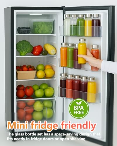 10.5 oz Glass Juice Bottles with Stainless Steel Lids (8 Count)
