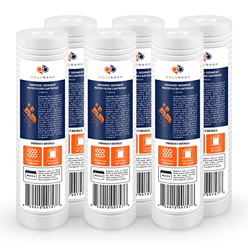 Whole House 1 Micron 10 x 2.5 PP Grooved Sediment Water Filter Cartridge Replacement Compatible with AP110 (6 Count)