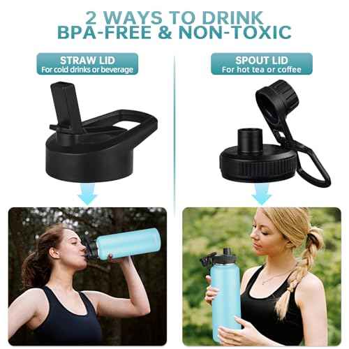 40oz Large Metal Sports Insulated Water Bottle with 2 Lids