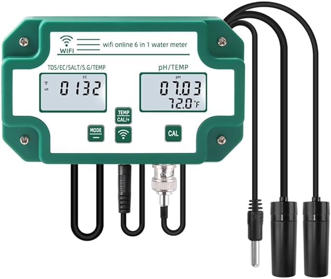 COYEUX 6 in 1Water Quality Tester, WiFi Smart Water Quality Monitor, PH EC TDS(PPM) Salt S.G Temperature Test Meter, App Control, for Swimming Pools, Household Drinking Water