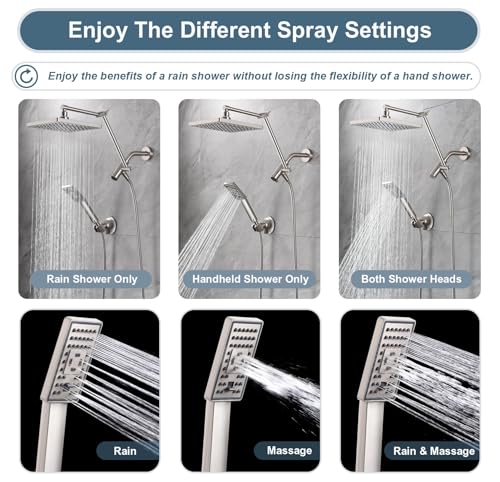 High Pressure Rain Shower Head Combo with Double Extension Arm