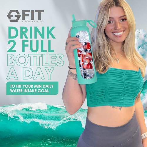 32oz Glass Water Bottle with Straw Lid & Cleaning Brush Set