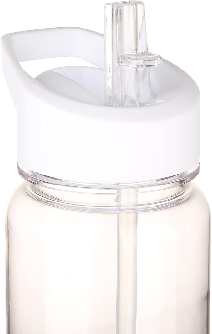 Tritan Clear Water Bottle With Straw | No Markings BPA Free 24 oz Sports Water Bottle | Leak Proof Re-Usable Flip Top Plastic Drinks Bottles for School, Office, Gym, Cycling (Clear-Straw-24oz)