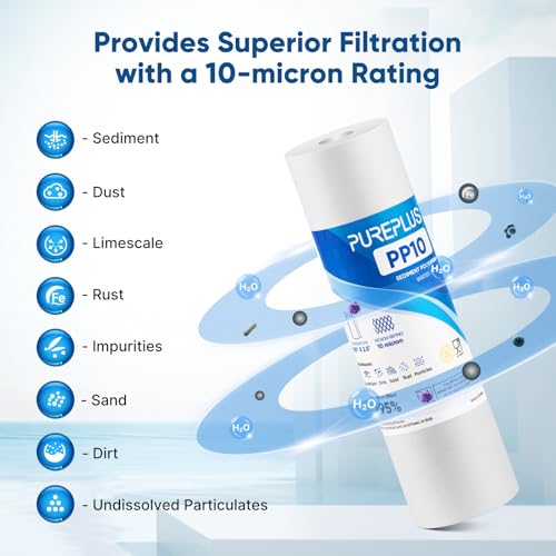 10 Micron 10" x 2.5" Whole House Sediment Home Water Filter Cartridge Replacement for Any 10 inch RO Unit (4 Count)