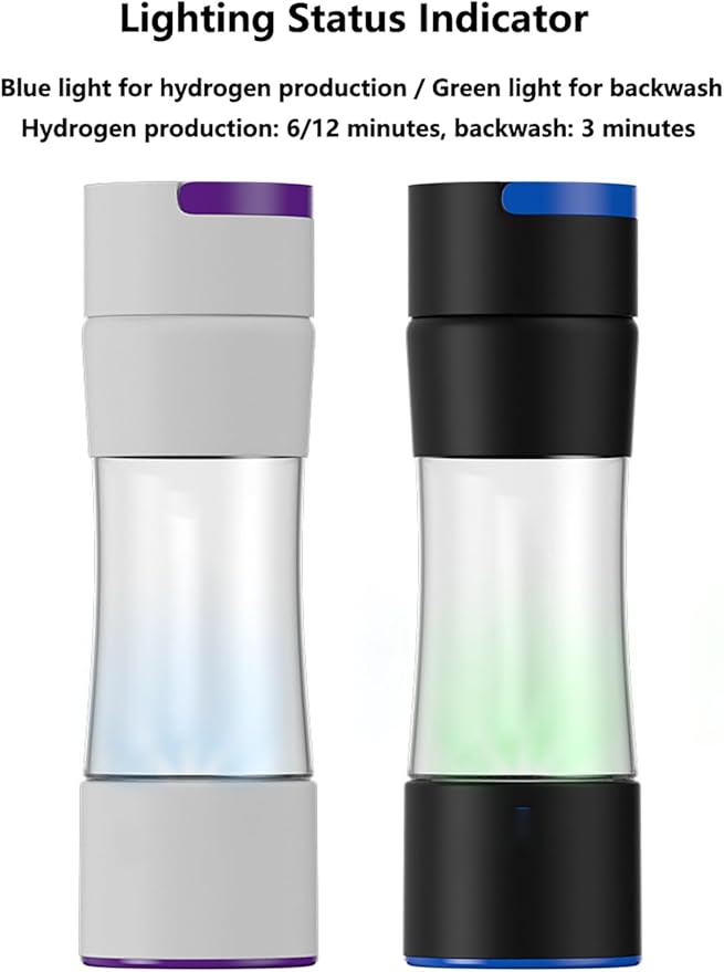 420ml Glass Hydrogen Water Bottle – Rechargeable PEM Hydrogen Water Generator with USB Charging, Smart Electric Water Ionizer for Travel, Fitness & Daily Hydration (White/Black) Black