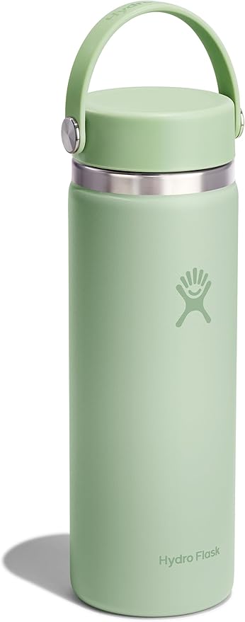 Hydro Flask Water Bottle - Insulated Stainless Steel - Wide Mouth Flex Lid, Non Spill, Leakproof and Refillable in 20 Oz Aloe Green