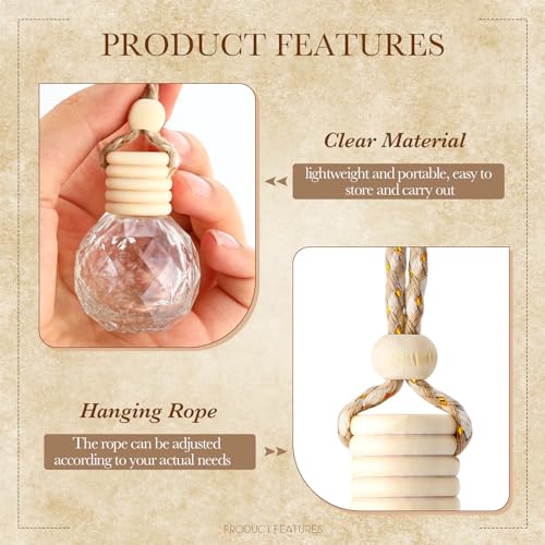 50 Pcs Hanging Car Air Freshener Car Diffuser Bottles Empty Glass Perfume Bottle Freshener Diffuser Bottle Pendant for Essential Oil Fragrance Aromatherapy Ornament (50 Count)