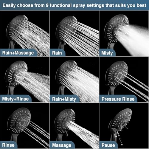 9 Spray Settings Shower Head with Handheld High Pressure Oil
