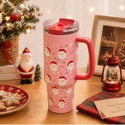 DetaClean 40oz Christmas Tumbler with Handle and Flip Straw for Women