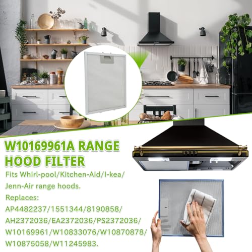 W10169961A Range Hood Filter Replacement 5 Layer Aluminum Mesh Hood Grease Filter Fit for Whirlpool (2 Count)