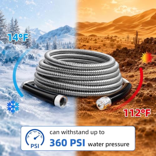 50ft 304 Stainless Steel Metal Garden Hose with Blue Nozzle