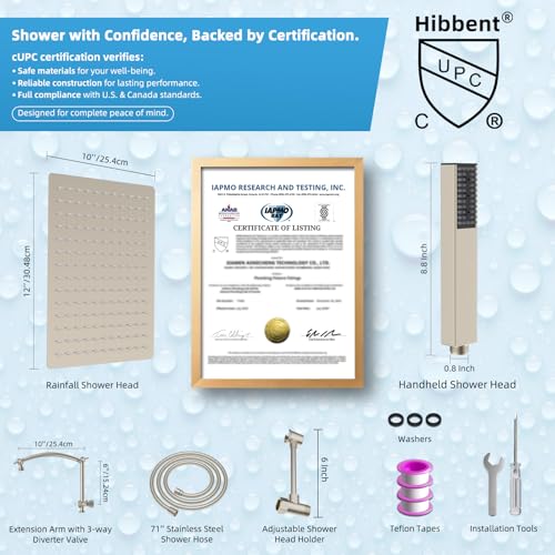 All Metal CUPC Certified 12'' Rainfall Shower Head