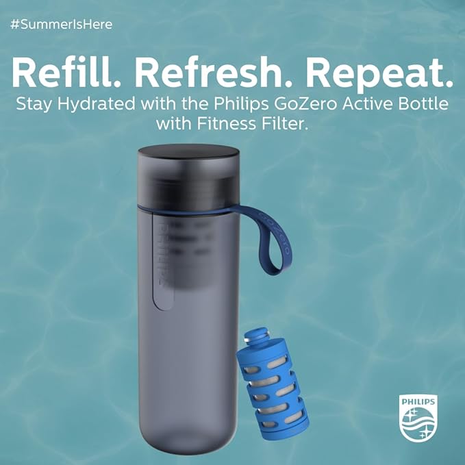 Philips Water GoZero Fitness Filters, Replacement Filter Cartridge, Activated Carbon Fiber Filter, for GoZero Active Bottle, (3 Counts), AWP287/37