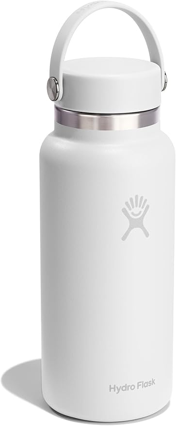 Hydro Flask Water Bottle - Insulated Stainless Steel - Wide Mouth Flex Lid, Non Spill, Leakproof and Refillable in 32 Oz Tonal White