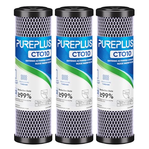 1 Micron 2.5" x 10" Whole House CTO Carbon Water Filter Cartridge Replacement for Under Sink Water Filter System (3 Count)