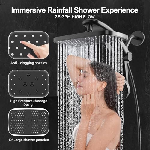 12 Inch High Pressure Rain Shower Head with Handheld Spray Combo