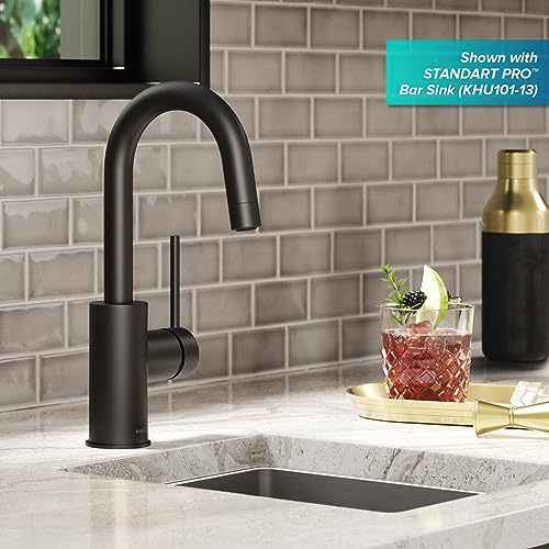 Oletto Single Handle Kitchen Bar Faucet with QuickDock Top Mount Installation Assembly in Matte Black